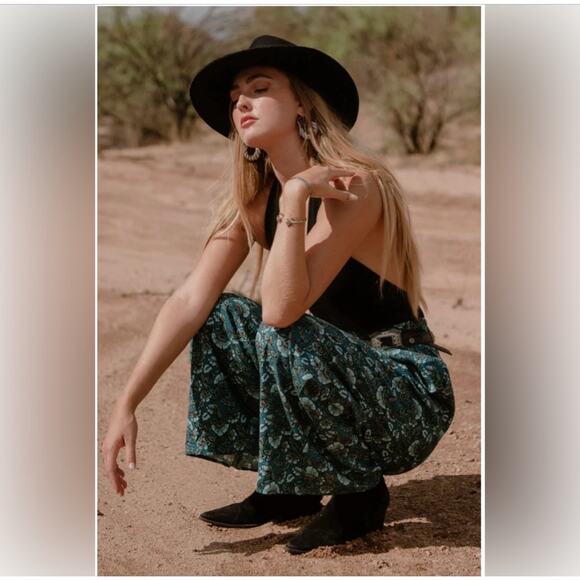 Band of the Free Elise Teal Floral Wide‎ Leg Pants Bohemian Teal XS-NEW - Picture 2 of 9